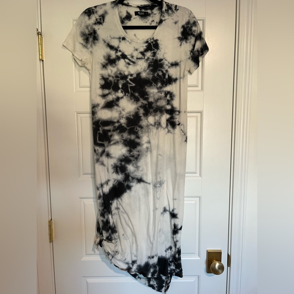 Michael Lauren Augustus Cotton Tshirt Dress, Black & White Tie Dye - Size Small